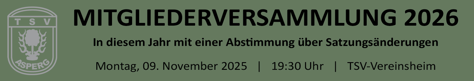 Jahreshauptversammlung des TSV Asperg am 9. November 2026 im TSV-Vereinsheim